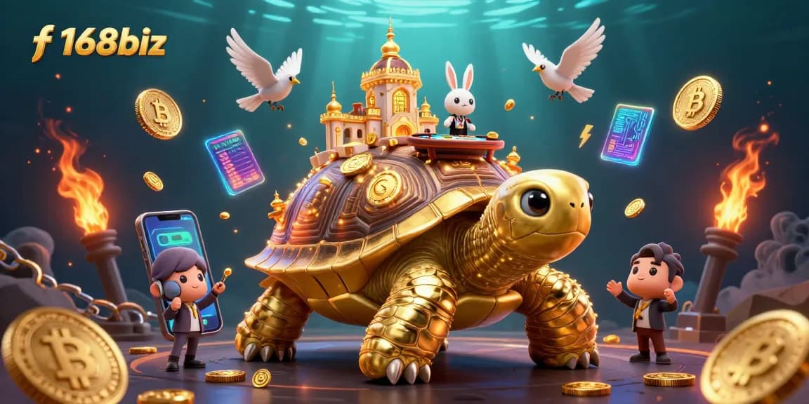 Engage in thrilling gaming experiences at f168biz with vibrant golden elements and crypto visuals