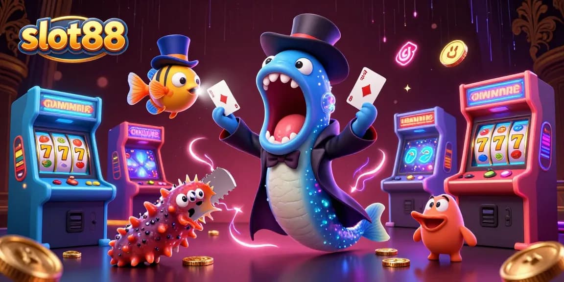 Engage in slot88 excitement with vibrant characters and casino elements in an electric atmosphere.