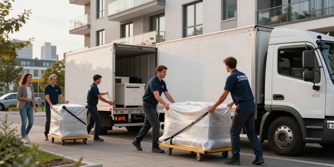 Professionelle Umzugsunternehmen Ludwigshafen verpacken Möbel sorgfältig während eines Umzugs.