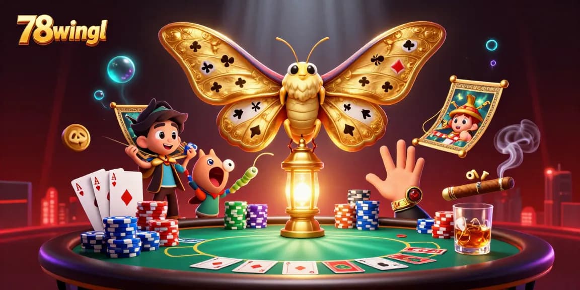Experience winning action in 78wintl with a vibrant casino-themed illustration featuring a grand moth and poker elements.