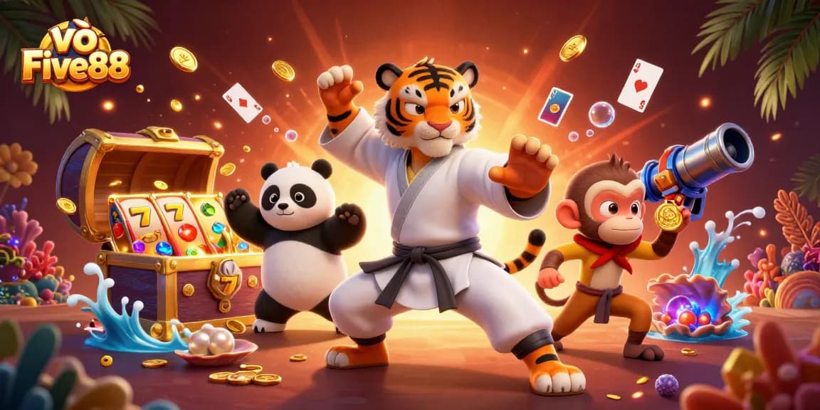 Experience thrilling wins with vào Five88 in this vibrant 3D casino adventure featuring a kung fu tiger.