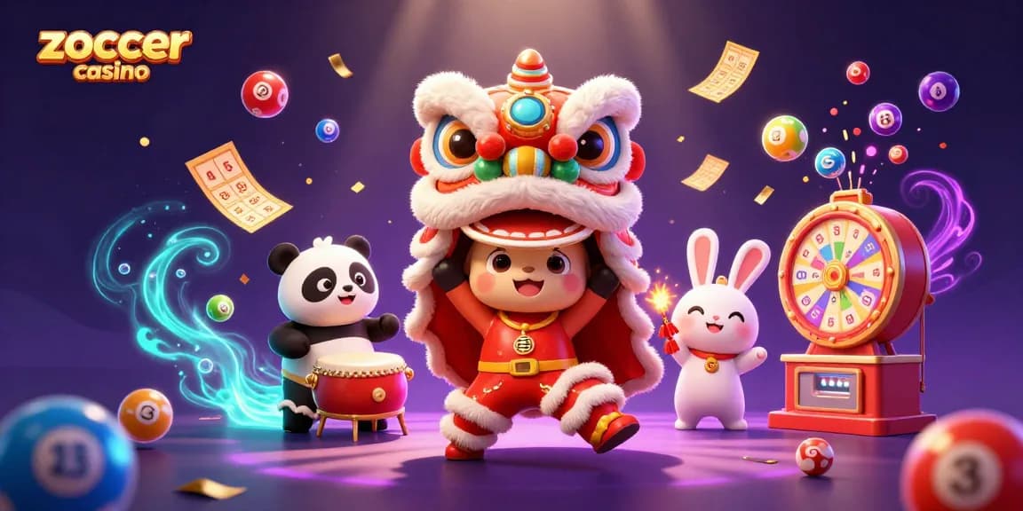 Zoccer casino celebrates with vibrant characters and dynamic lottery elements in an engaging game scene