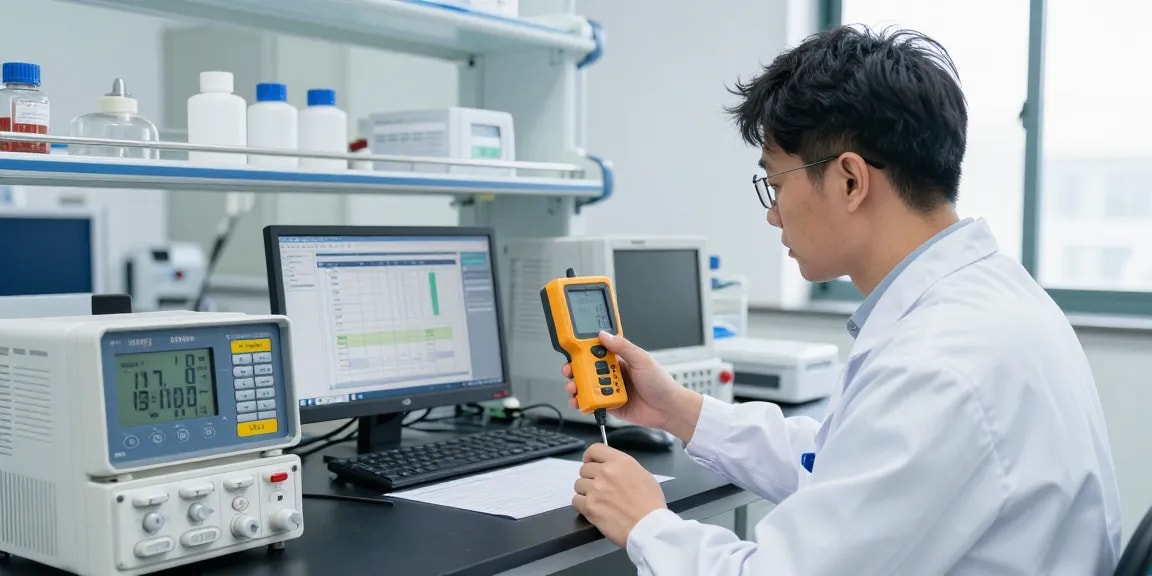 Kohlendioxid-Lecksuchgerät analysiert Gaswerte in sicherem Labor.