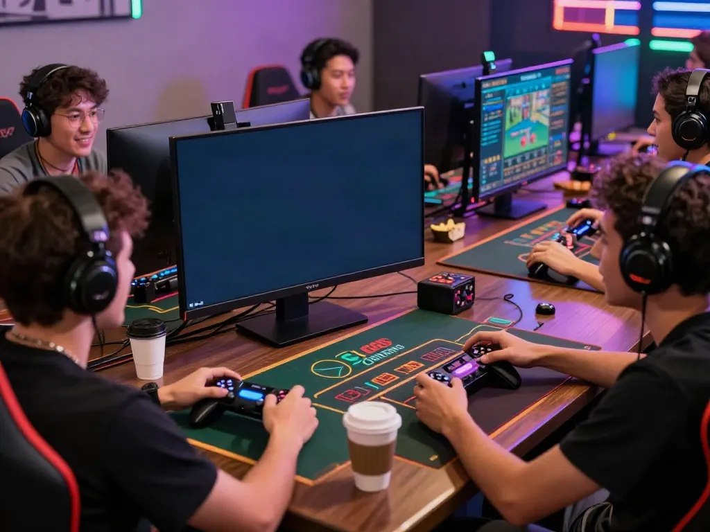 Group enjoying online gaming at https://1da88.it.com/, showcasing vibrant atmosphere and camaraderie.