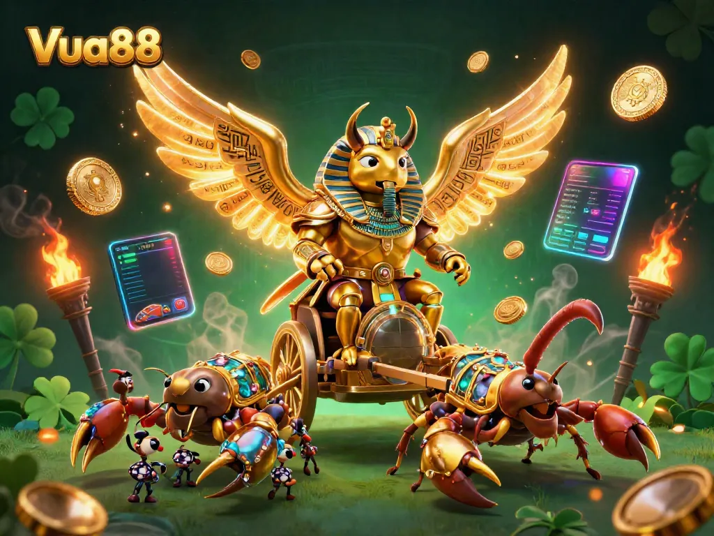 Experience thrilling gameplay with Vua88's unique golden scarab beetle and dazzling casino visuals