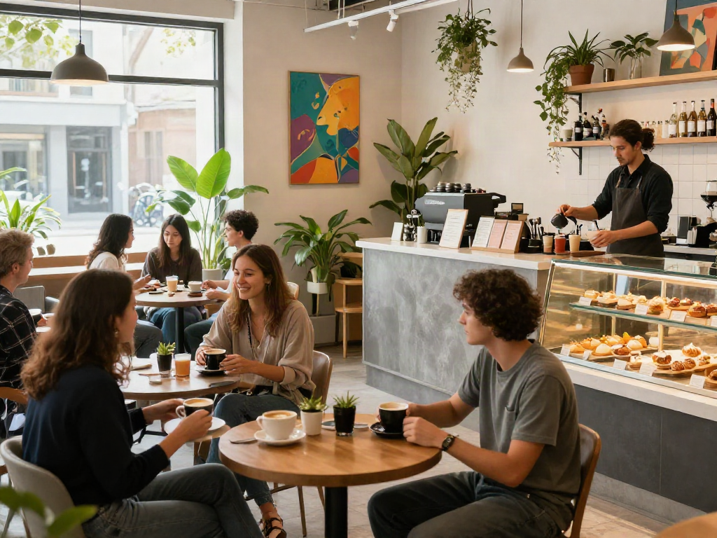 Enjoying coffee at rokok88 café, featuring cozy lounge and inviting atmosphere.