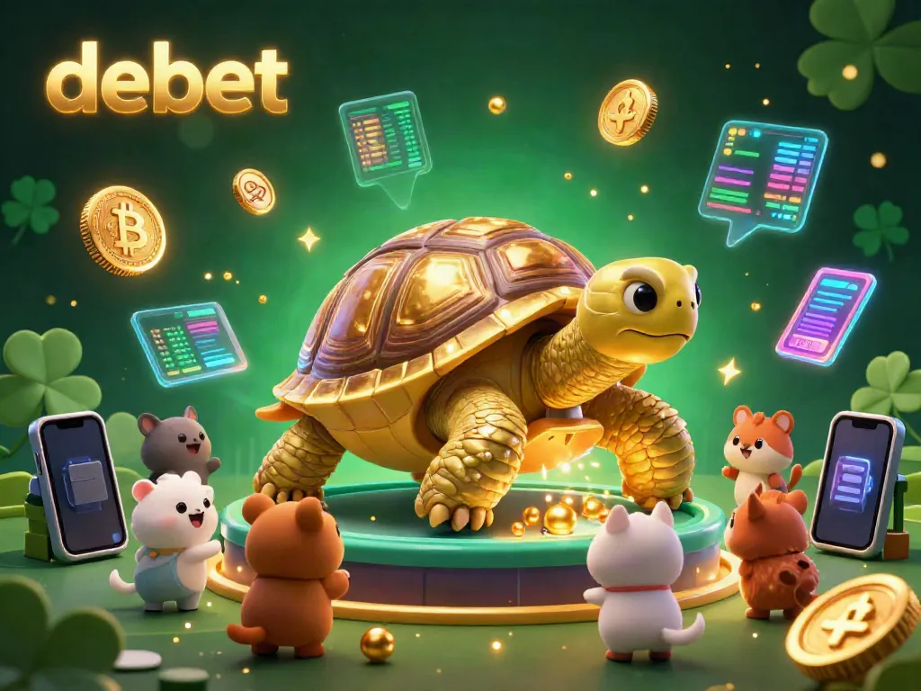 Engage with debet through a vibrant 3D casino scene showcasing a colossal tortoise pinball machine and excited animals.