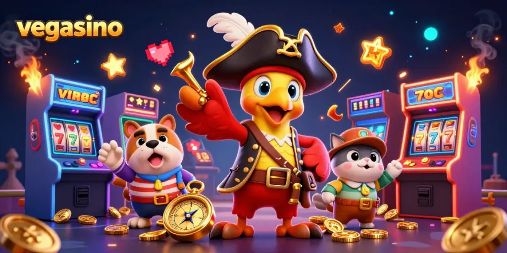 Experience thrilling gameplay with Vegasino as a pirate captain navigates colorful slots adventure.