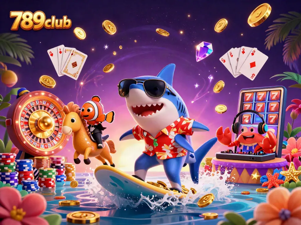 Experience thrilling gameplay at 789club with vibrant characters riding waves of gold and excitement!