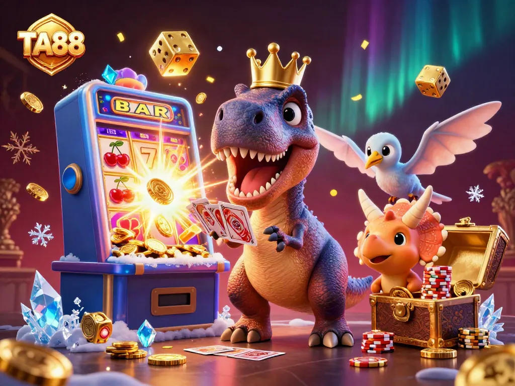 Experience the excitement of TA88 with a vibrant 3D cartoon gaming scene bursting with action and colorful casino elements.