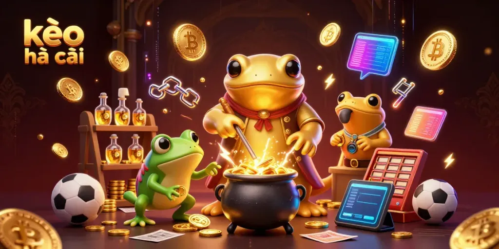 Engage in strategic bets with kèo nhà cái, featuring a vivid scene of alchemy and gambling excitement.