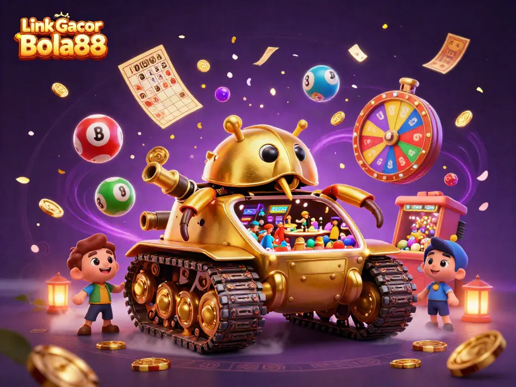 Experience the thrill of winning with Link Gacor Bola88 in a vibrant 3D casino scene filled with action and excitement.