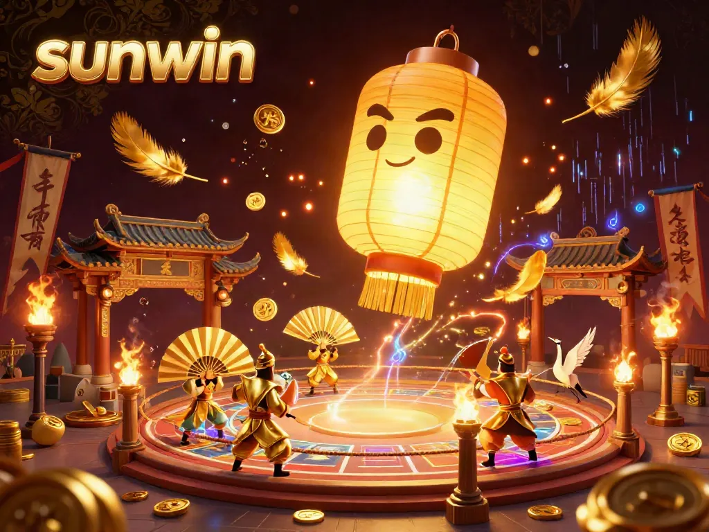 Experience the thrill of sunwin with a vibrant casino scene including golden lantern spirits and rich gaming elements.