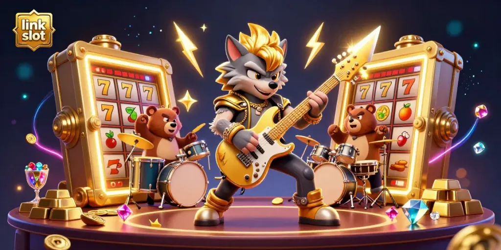 Experience exciting link slot gameplay with vibrant characters and dazzling casino elements.