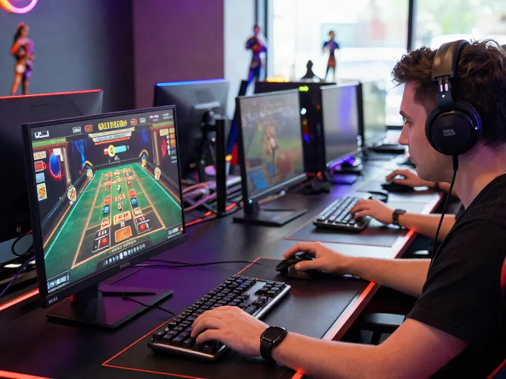 Engaging Nbet gaming setup with colorful lights and dynamic casino games.