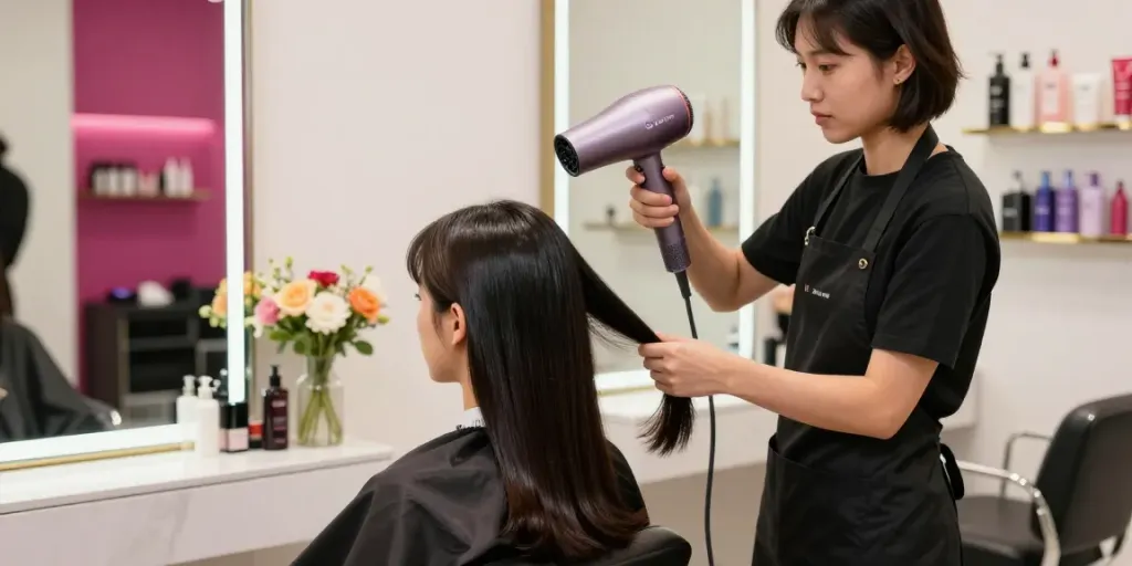 Die Laifen Air Pro Haartrockner Anwendung in einem modernen Beauty-Salon mit glänzenden Ergebnissen.