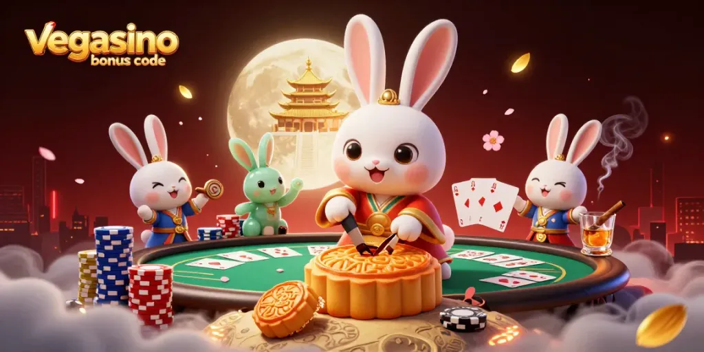 Win big with the vegasino bonus code depicted in a vibrant 3D casino scene.